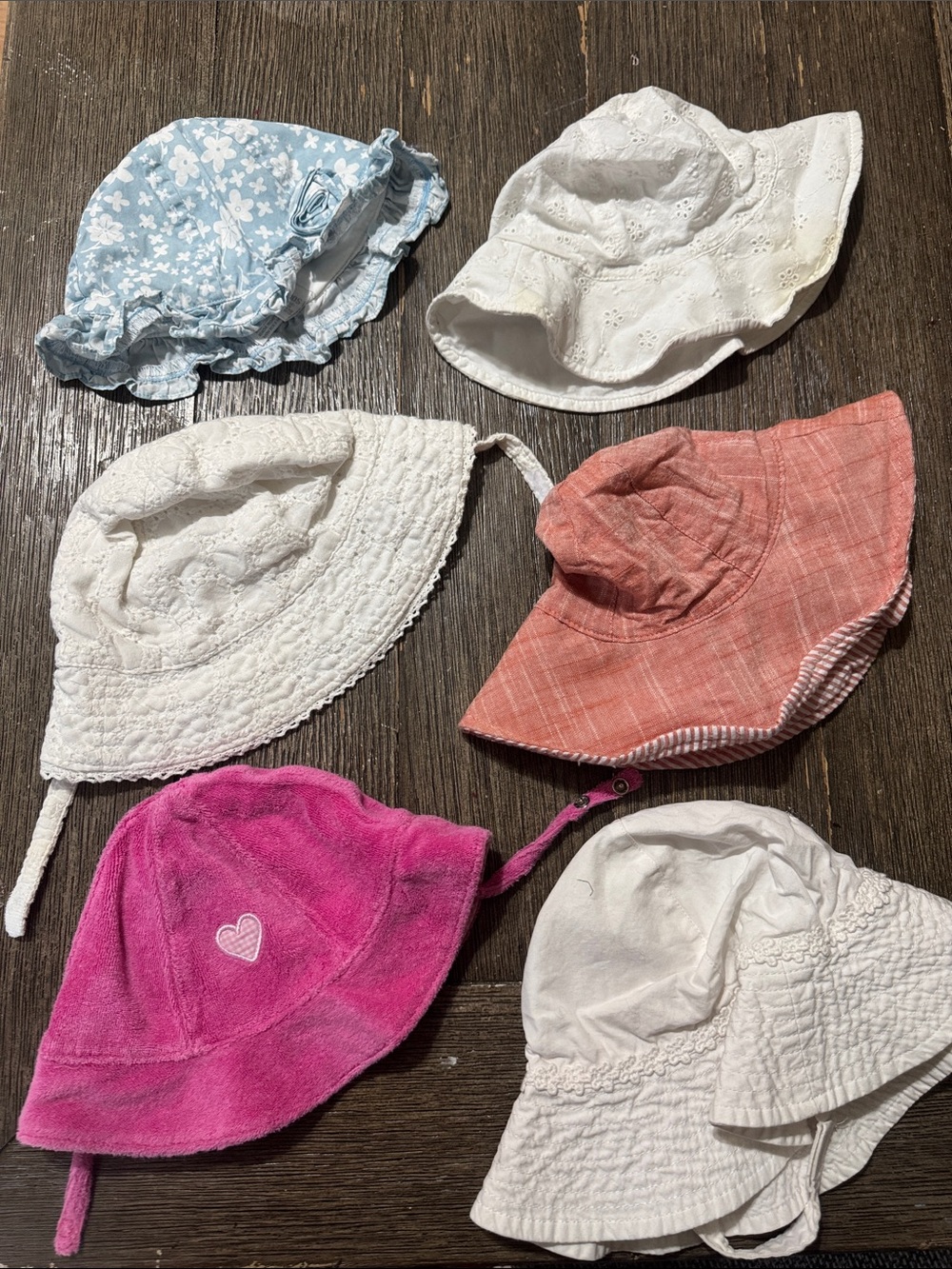 Lot of 6 Infant & Toddler Sun Hats | Bonnets Bucket Hats Summer Floral Girls